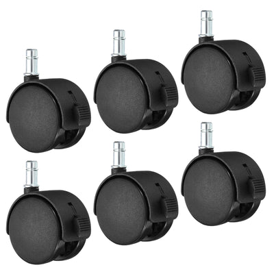 Harfington 2.5 Inch Swivel Casters, 6 Pack Nylon 360 Degree Universal Circlip Swivel Stem Wheels with Brake for Chair Furniture Replacement, Black