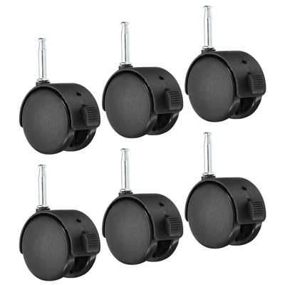 Harfington 2.4 Inch Swivel Stem Casters, 6 Pack Nylon 360 Degree Insert Swivel Stem Wheels with Brake for Chair Shelf Furniture Replacement, Black