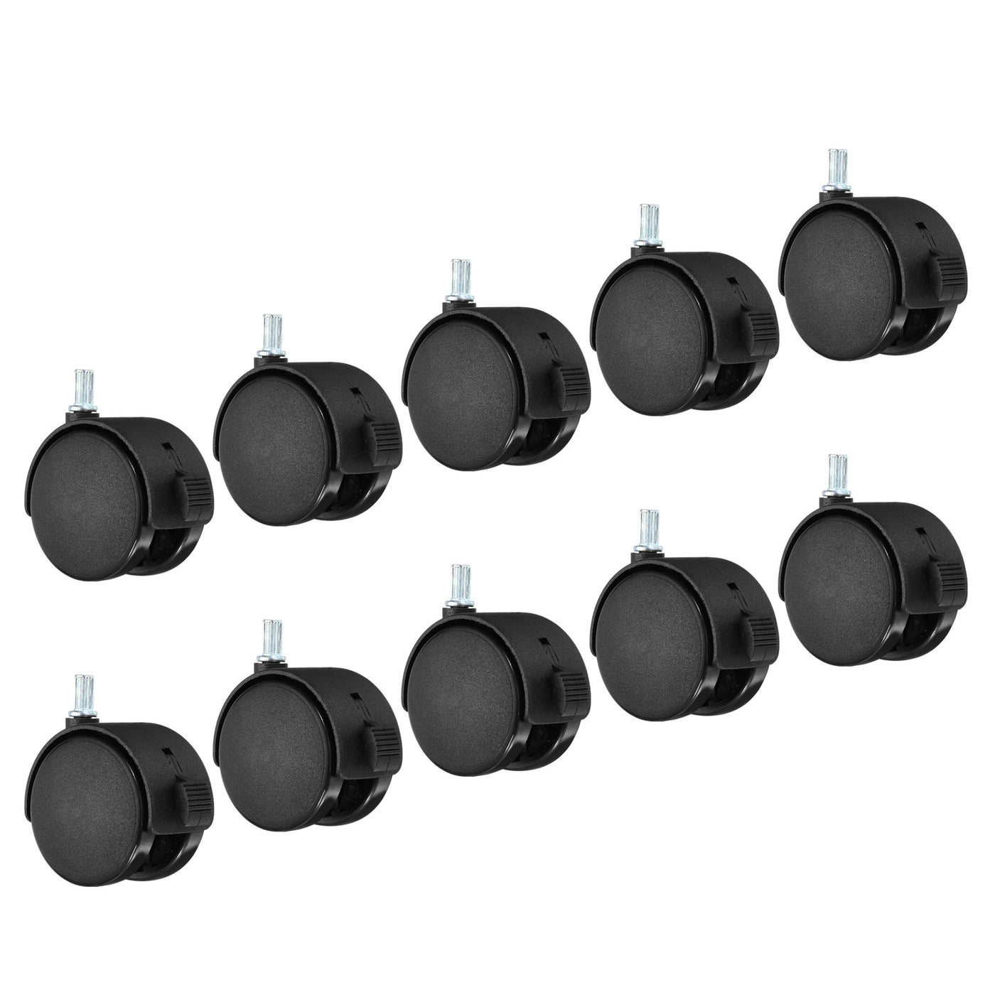 Harfington 2.4 Inch Stem Swivel Casters, 10 Pack Nylon 360 Degree Swivel Stem Wheels with Brake for Chair Desk Furniture Replacement, Black