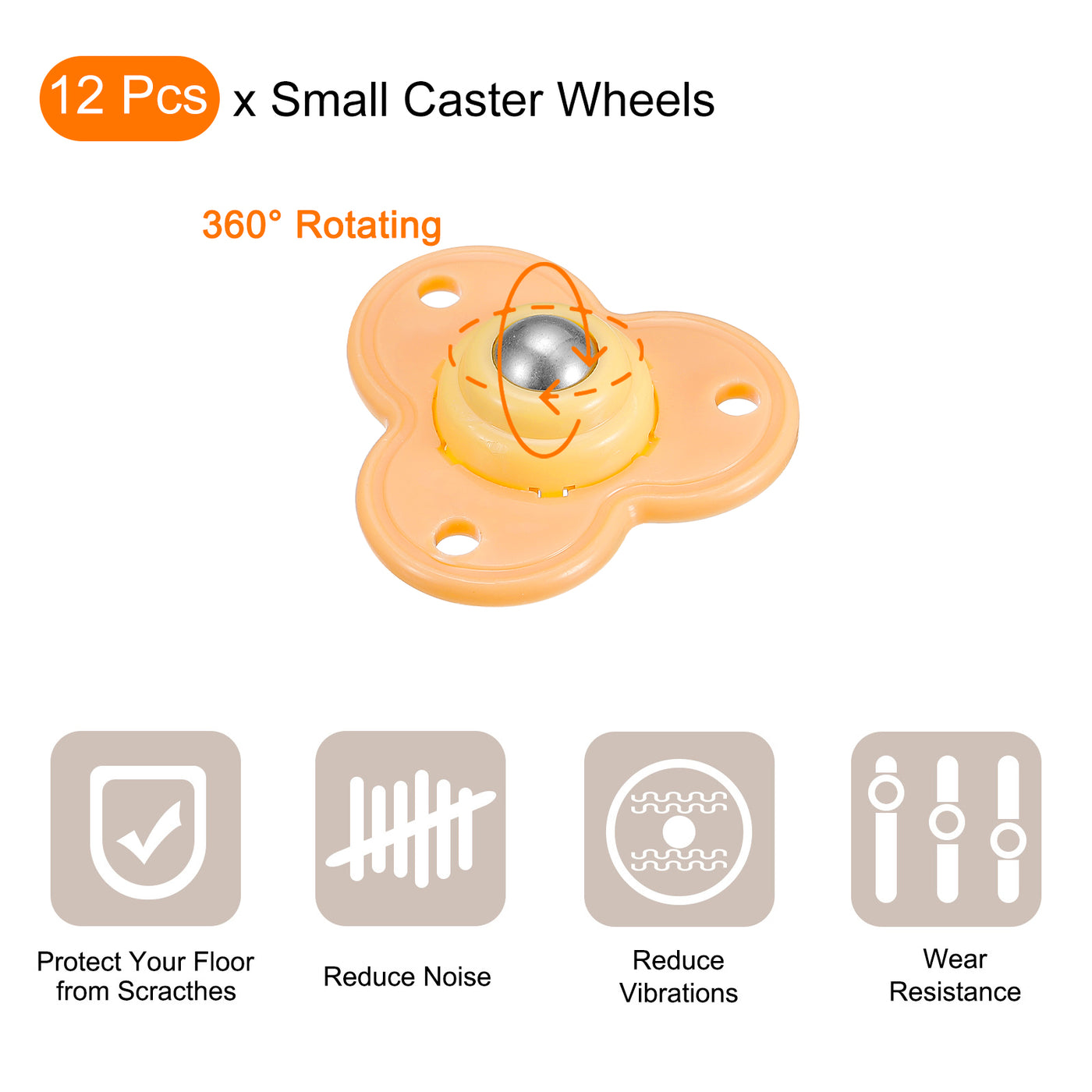 uxcell Uxcell Adhesive Caster Wheels, 12Pcs Mini Swivel Wheels, 360 Degree Rotation Universal Sticky Pulleys for Moving Trash Can, Storage Box (Orange)