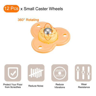 Harfington Uxcell Adhesive Caster Wheels, 12Pcs Mini Swivel Wheels, 360 Degree Rotation Universal Sticky Pulleys for Moving Trash Can, Storage Box (Orange)