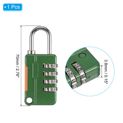 Harfington 4 Digit Combination Lock with Security Cable, 1 Set Outdoor Padlock 1.6Ft Steel Lock Chain for Locker Luggage Bike, Green