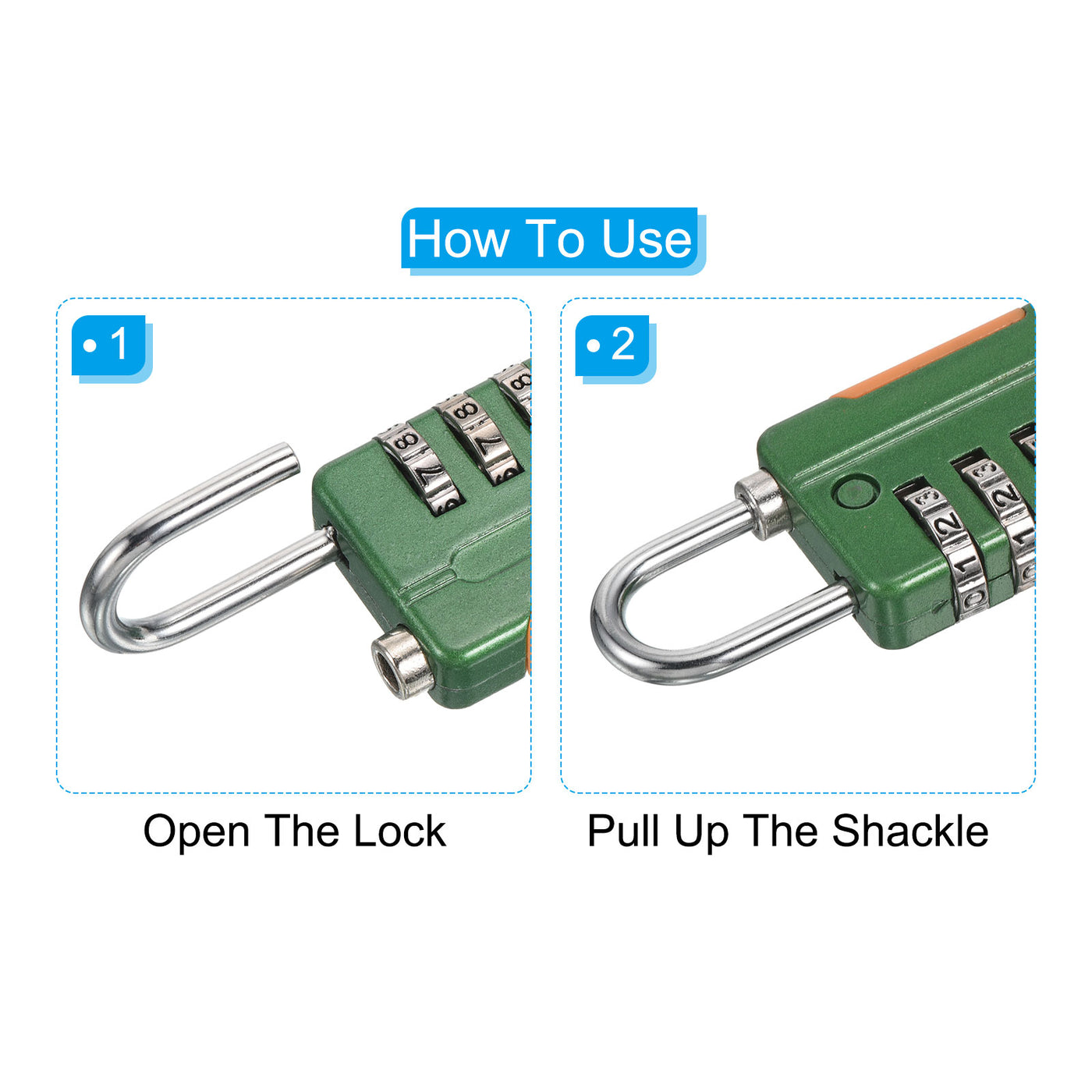 Harfington 4 Digit Combination Lock with Security Cable, 1 Set Outdoor Padlock 1.6Ft Steel Lock Chain for Locker Luggage Bike, Green