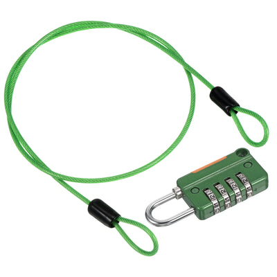 Harfington 4 Digit Combination Lock with Security Cable, 1 Set Outdoor Padlock 1.6Ft Steel Lock Chain for Locker Luggage Bike, Green