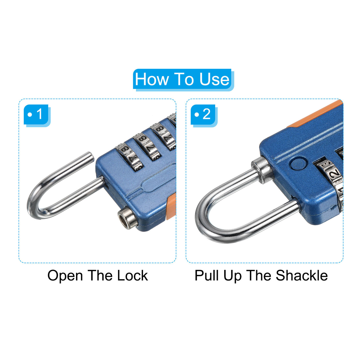 Harfington 4 Digit Combination Lock with Security Cable, 1 Set Outdoor Padlock 6.5Ft Steel Lock Chain for Locker Luggage Bike, Blue