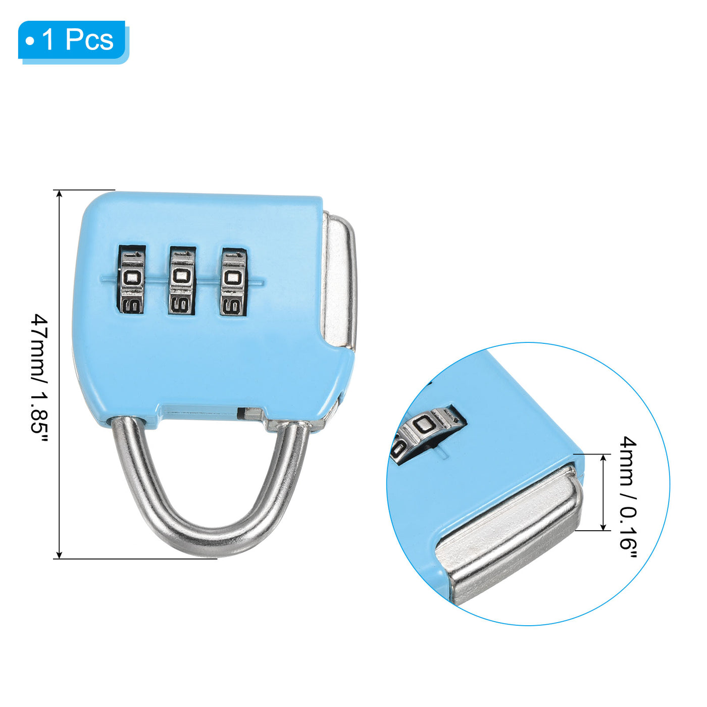 Harfington 3 Digit Combination Padlock with Security Steel Cable, 1 Set Travel Lock 1.6Ft Blue Lock Chain for Suitcase Luggage Sky Blue