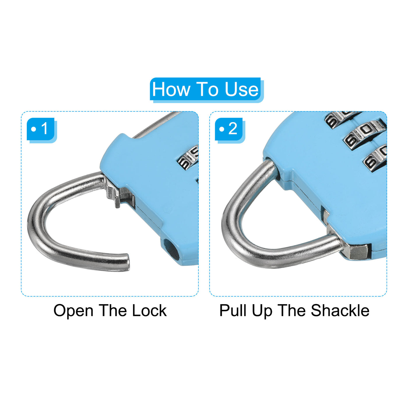 Harfington 3 Digit Combination Padlock with Security Steel Cable, 1 Set Travel Lock 3Ft Blue Lock Chain for Suitcase Luggage Sky Blue