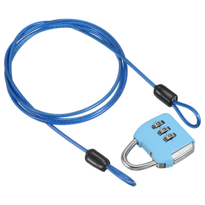 Harfington 3 Digit Combination Padlock with Security Steel Cable, 1 Set Travel Lock 3Ft Blue Lock Chain for Suitcase Luggage Sky Blue