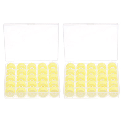 Harfington 2set Prewound Sewing Bobbin Thread Set with 25 Grids Storage Box, Light Yellow