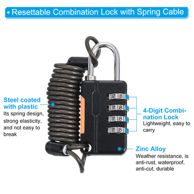 Harfington Luggage Cable Locks, 2 Pack 4 Digit Combination Padlock with 3.3Ft Spring Cable, Security Wire Lock for Gym Locker Backpack Suitcase, Black