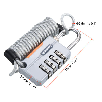 Harfington Luggage Cable Lock, 4 Digit Combination Padlock with 3.3Ft Spring Cable, Security Wire Lock for Gym Locker Backpack Suitcase, Gray