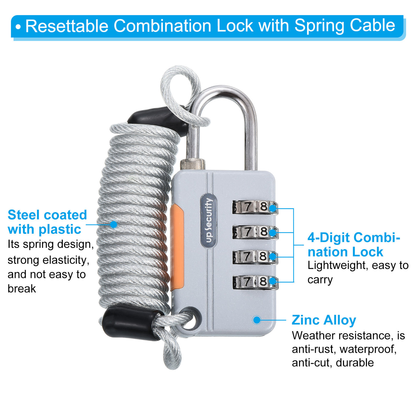 Harfington Luggage Cable Lock, 4 Digit Combination Padlock with 3.3Ft Spring Cable, Security Wire Lock for Gym Locker Backpack Suitcase, Gray