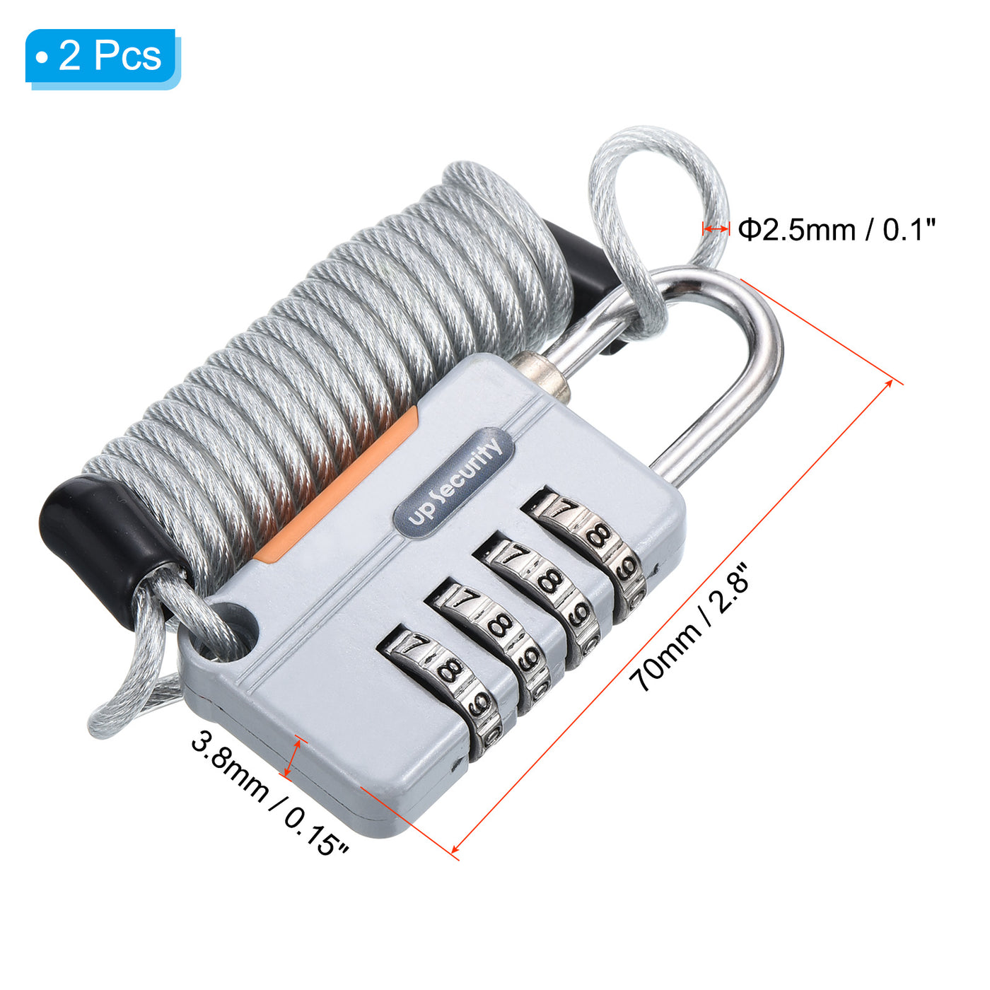 Harfington Luggage Cable Locks, 2 Pack 4 Digit Combination Padlock with 3.3Ft Spring Cable, Security Wire Lock for Gym Locker Backpack Suitcase, Gray