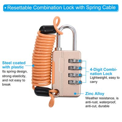 Harfington Luggage Cable Lock, 4 Digit Combination Padlock with 3.3Ft Spring Cable, Security Wire Lock for Gym Locker Backpack Suitcase, Yellow