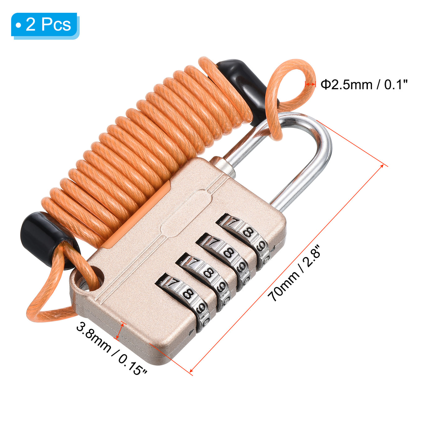 Harfington Luggage Cable Locks, 2 Pack 4 Digit Combination Padlock with 3.3Ft Spring Cable, Security Wire Lock for Gym Locker Backpack Suitcase, Yellow