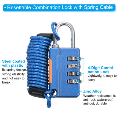 Harfington Luggage Cable Lock, 4 Digit Combination Padlock with 3.3Ft Spring Cable, Security Wire Lock for Gym Locker Backpack Suitcase, Blue