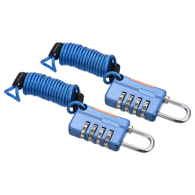 Harfington Luggage Cable Locks, 2 Pack 4 Digit Combination Padlock with 3.3Ft Spring Cable, Security Wire Lock for Gym Locker Backpack Suitcase, Blue