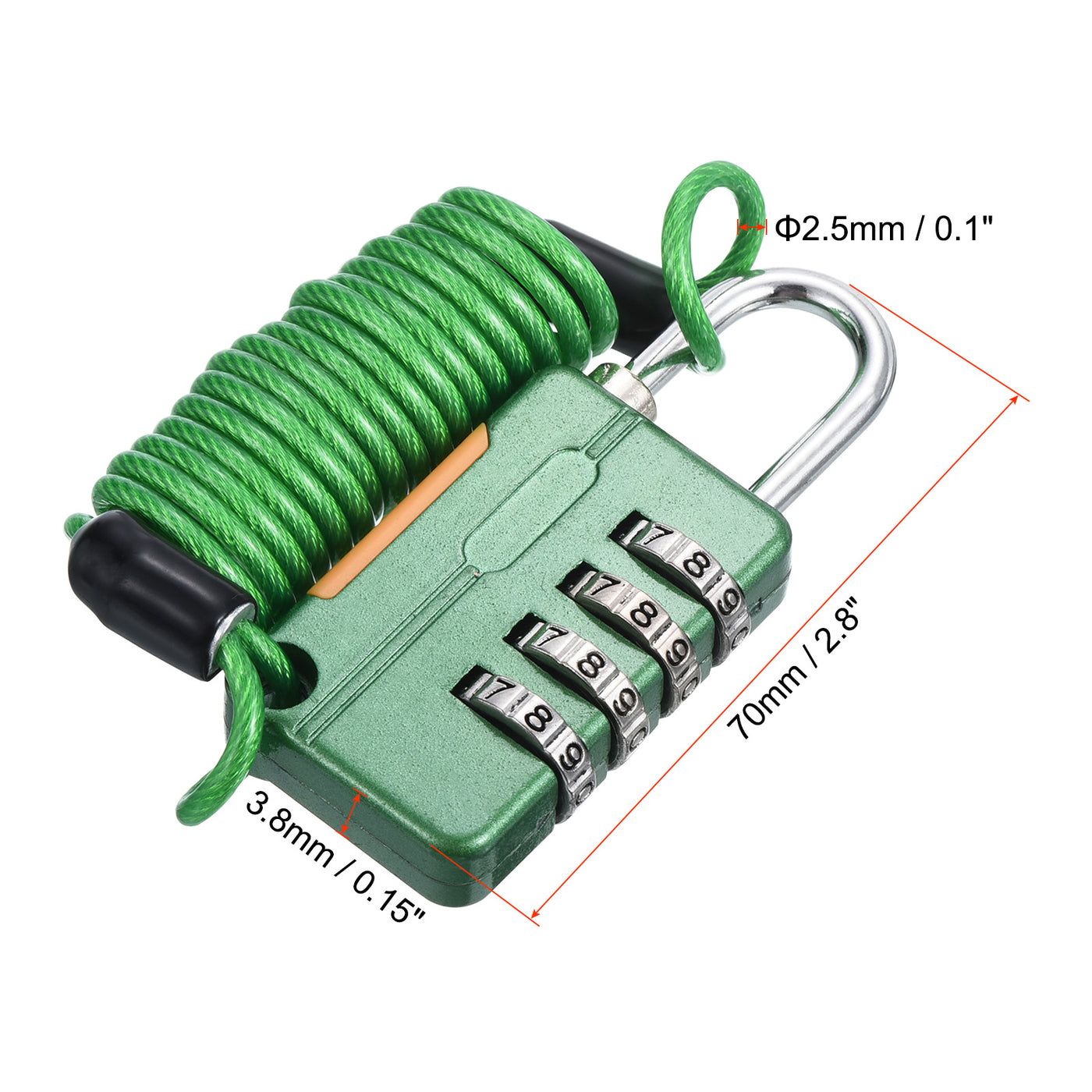 Harfington Luggage Cable Lock, 4 Digit Combination Padlock with 3.3Ft Spring Cable, Security Wire Lock for Gym Locker Backpack Suitcase, Green