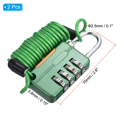 Harfington Luggage Cable Locks, 2 Pack 4 Digit Combination Padlock with 3.3Ft Spring Cable, Security Wire Lock for Gym Locker Backpack Suitcase, Green