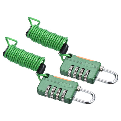 Harfington Luggage Cable Locks, 2 Pack 4 Digit Combination Padlock with 3.3Ft Spring Cable, Security Wire Lock for Gym Locker Backpack Suitcase, Green