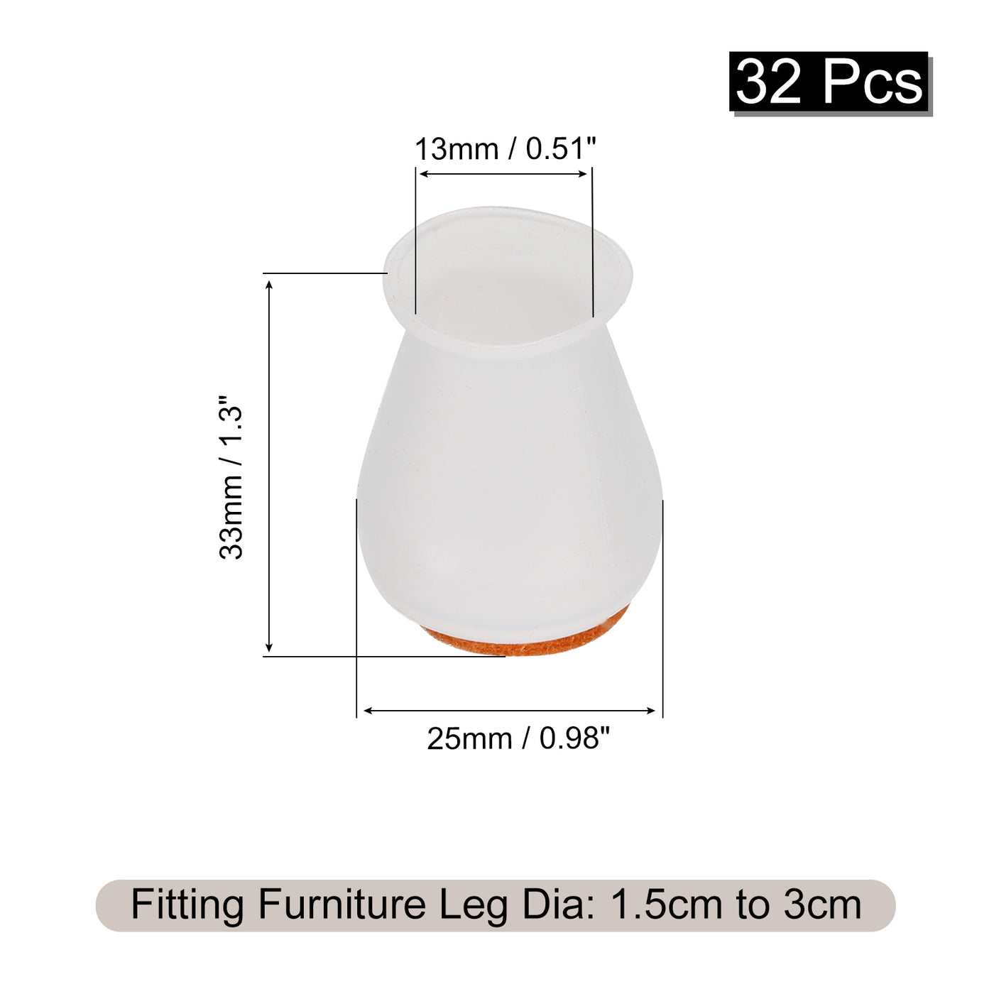 uxcell Uxcell Stuhlbein Bodenschoner 32Stk 25mm/ 0.98" Silikon und Filz Stuhlbein Abdeckung Kappen für Hartholz Böden (Weiß)