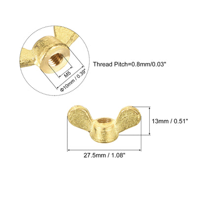 Harfington Uxcell Brass Wing Nuts, M5 Butterfly Nut Hand Twist Tighten Fasteners for Furniture, Machinery, Electronic Equipment, 8Pcs