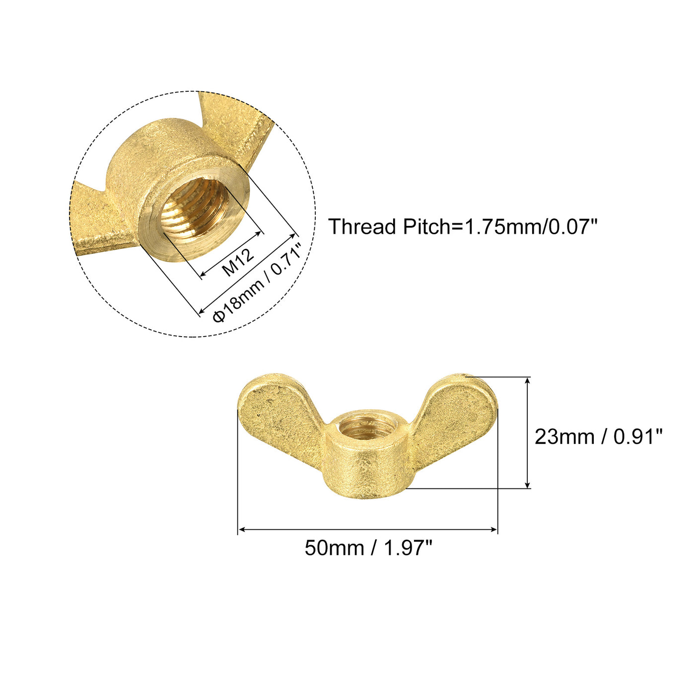 uxcell Uxcell Brass Wing Nuts, M12 Butterfly Nut Hand Twist Tighten Fasteners for Furniture, Machinery, Electronic Equipment, 2Pcs