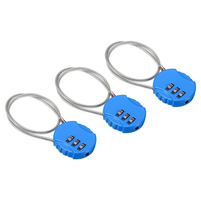 Harfington Small Combination Lock 11.8 Inch, 3 Pack 3 Digit Padlock for Locker, Bright Blue