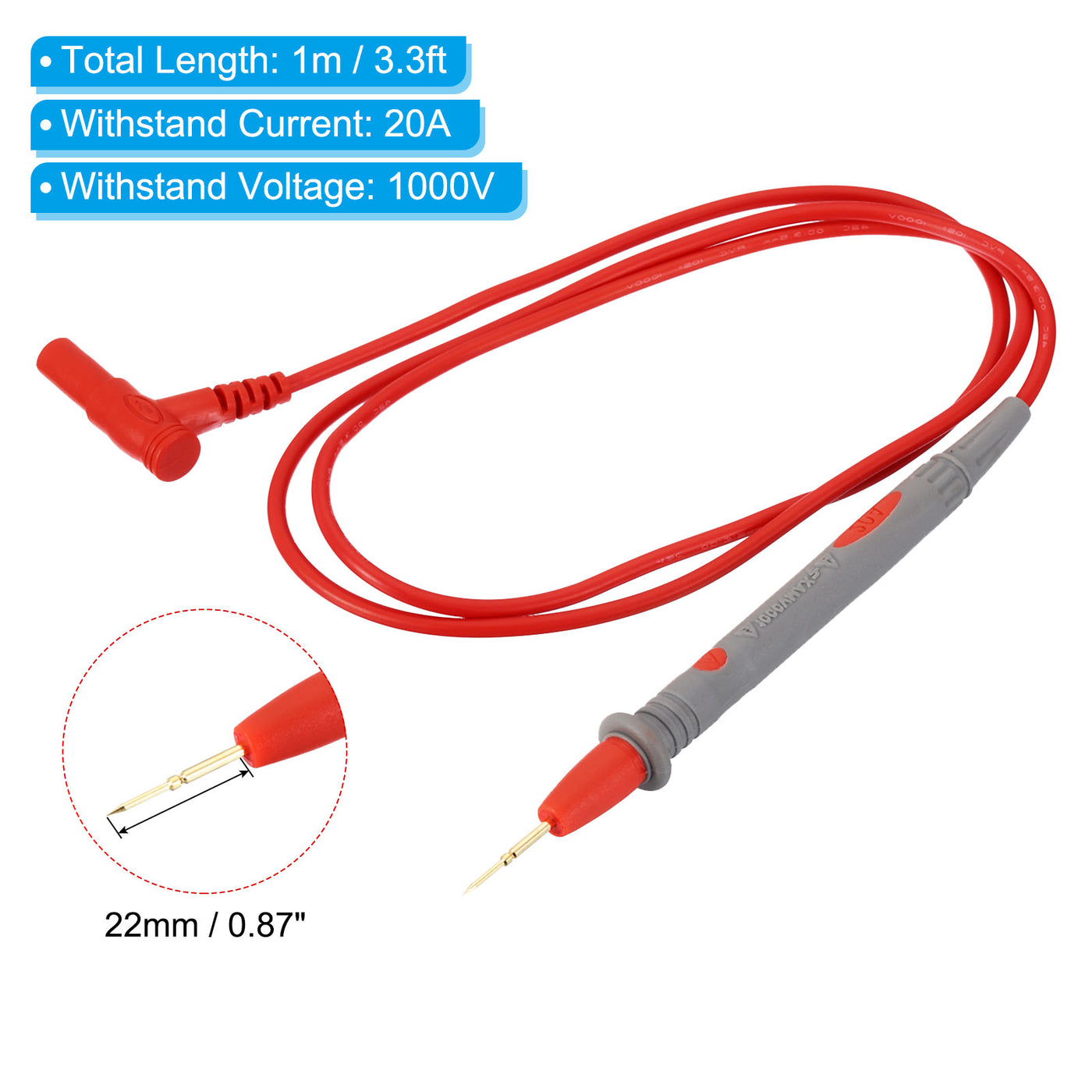 Harfington Multimeter Test Leads Set, Banana Plug 1000V 20A Sharp Pen Probe Test Cable for Electrical Circuit Test Measurement, Black Red