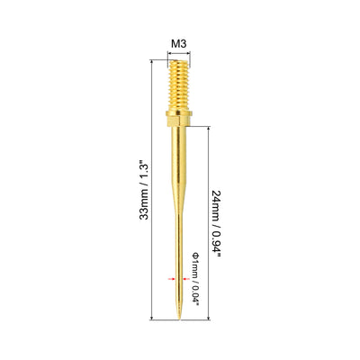 Harfington 1mm Test Probe Pins, 4 Pcs Copper Multimeter Test Lead Extention Sharp Probe Pin Tip Needle for Electrical Circuit Test Measurement, Gold