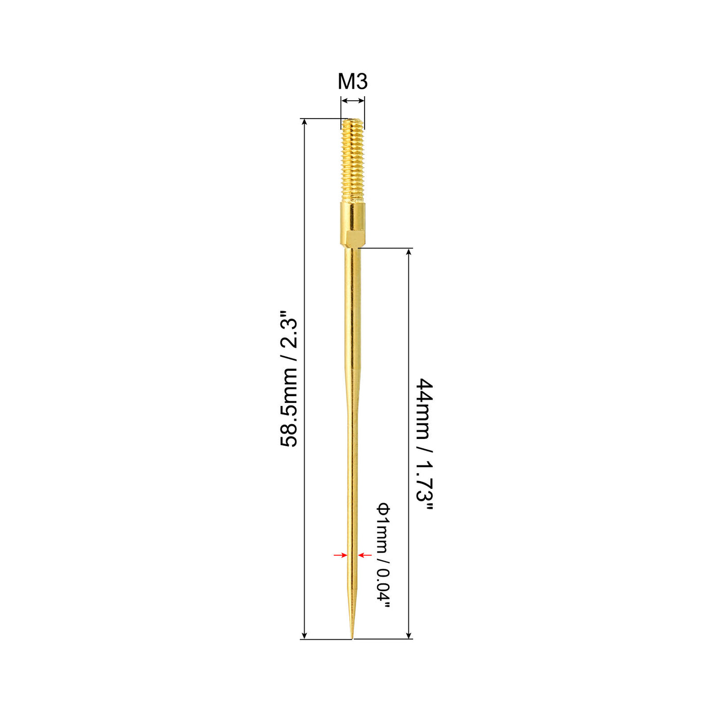 Harfington 1mm Test Probe Pins, 2 Pcs Copper Multimeter Test Lead Extention Long Sharp Probe Pin Tip Needle for Electrical Circuit Test Measurement, Gold