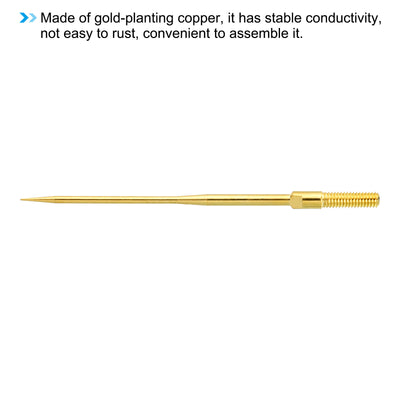 Harfington 1mm Test Probe Pins, 2 Pcs Copper Multimeter Test Lead Extention Long Sharp Probe Pin Tip Needle for Electrical Circuit Test Measurement, Gold