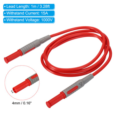 Harfington Multimeter Test Lead, 1000V/15A 4mm Banana Plug Male to Male Flexible Cable Line Wire for Electrical Testing Measurement, Black Red