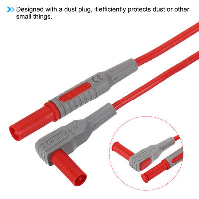 Harfington Multimeter Test Lead, 1000V/15A 4mm Banana Plug Male to Male Straight Angle to Right Cable Line Wire for Electrical Testing, Black Red