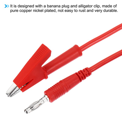 Harfington 4mm Banana Plug to Alligator Clip Test Leads, 2 Pcs Copper Flexible Cable Line Wire for Multi-Meter, Electrical Test Jumper 1m / 3.3ft, Black Red