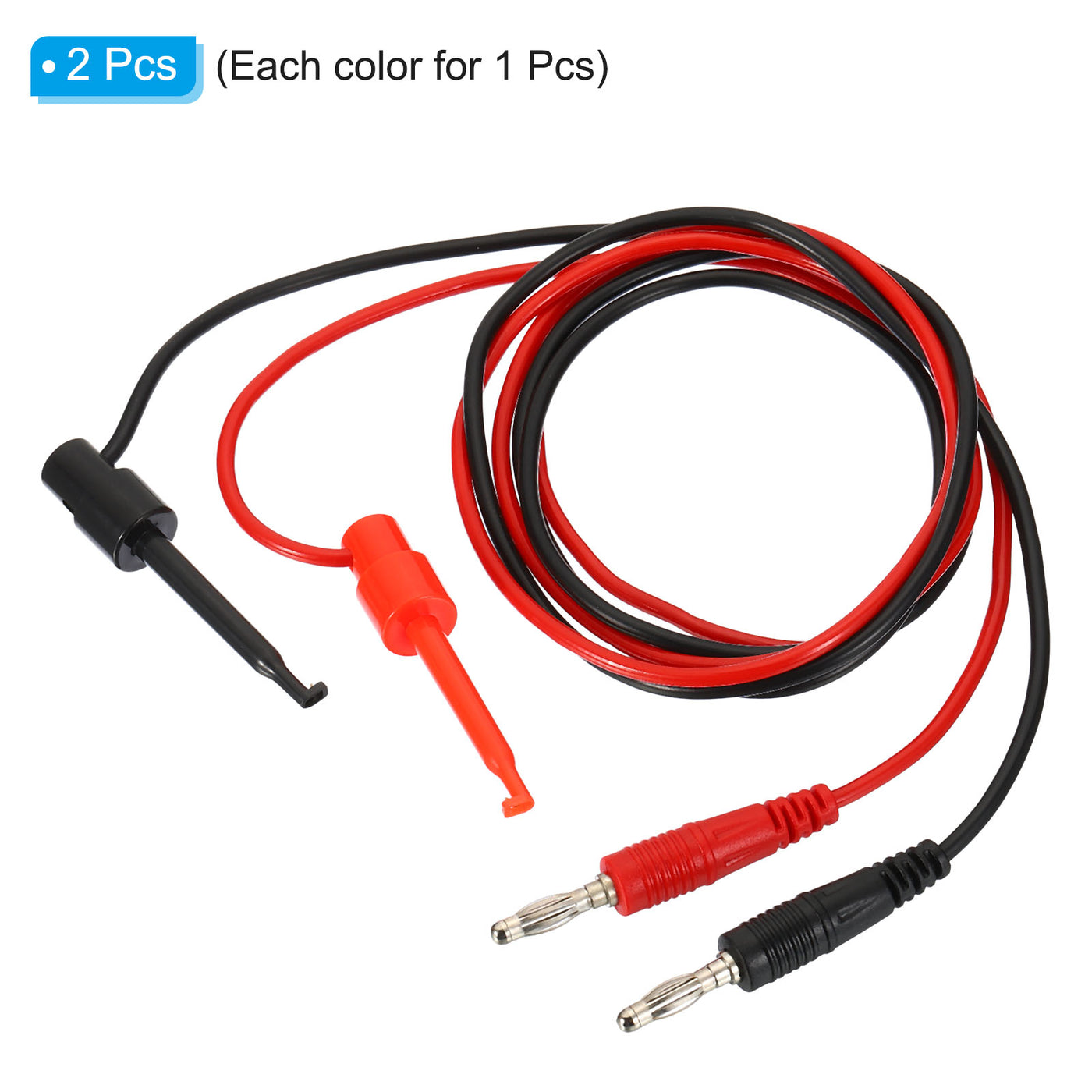 Harfington 4mm Banana Plug to Test Hook Test Leads, 2 Pcs Copper Flexible Cable Line Wire for Multi-Meter, Electrical Test Jumper 1m / 3.3ft, Black Red