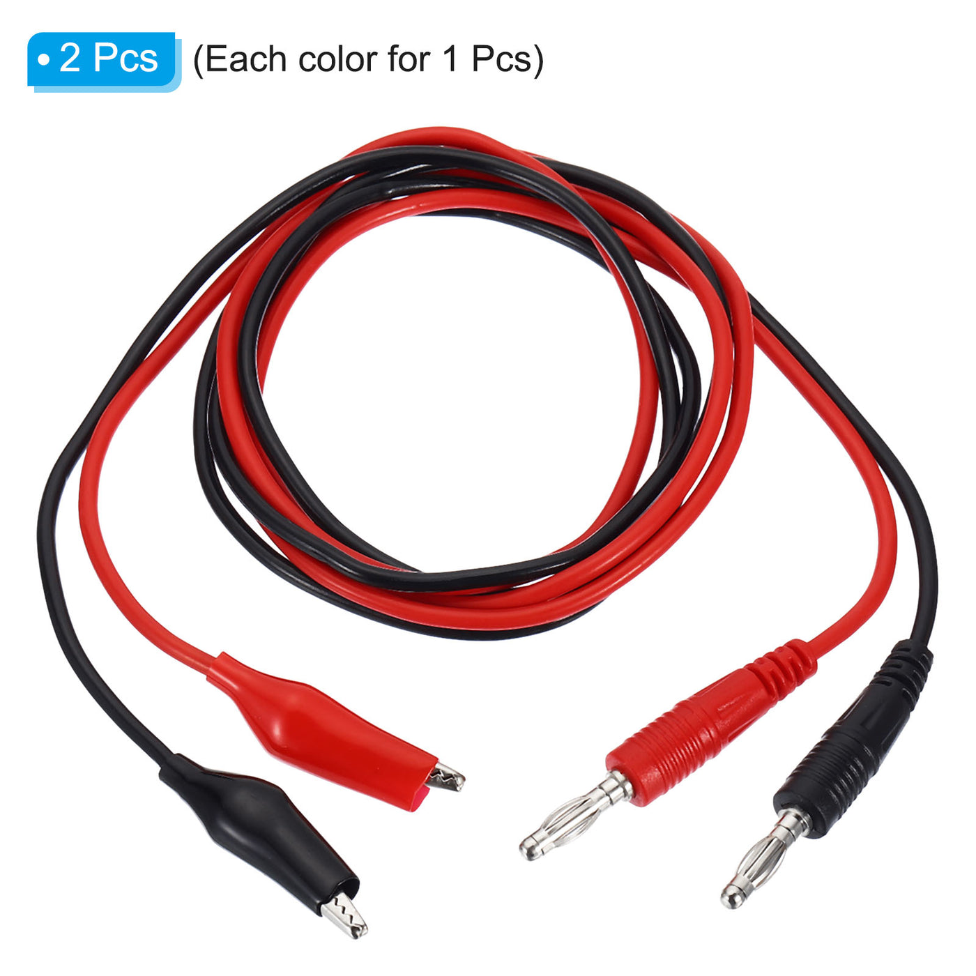 Harfington 4mm Banana Plug to Alligator Clip Test Leads, 2 Pcs Copper Flexible Cable Line Wire for Multi-Meter, Electrical Jumper 1m / 3.3ft, Black Red