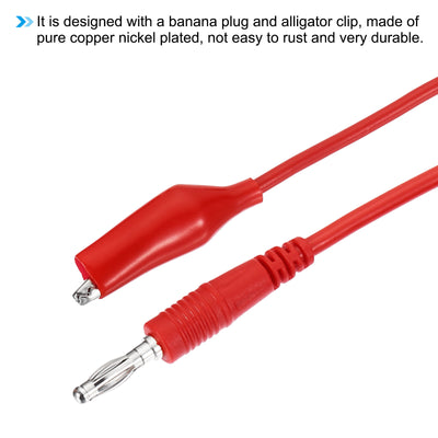 Harfington 4mm Banana Plug to Alligator Clip Test Leads, 2 Pcs Copper Flexible Cable Line Wire for Multi-Meter, Electrical Jumper 1m / 3.3ft, Black Red