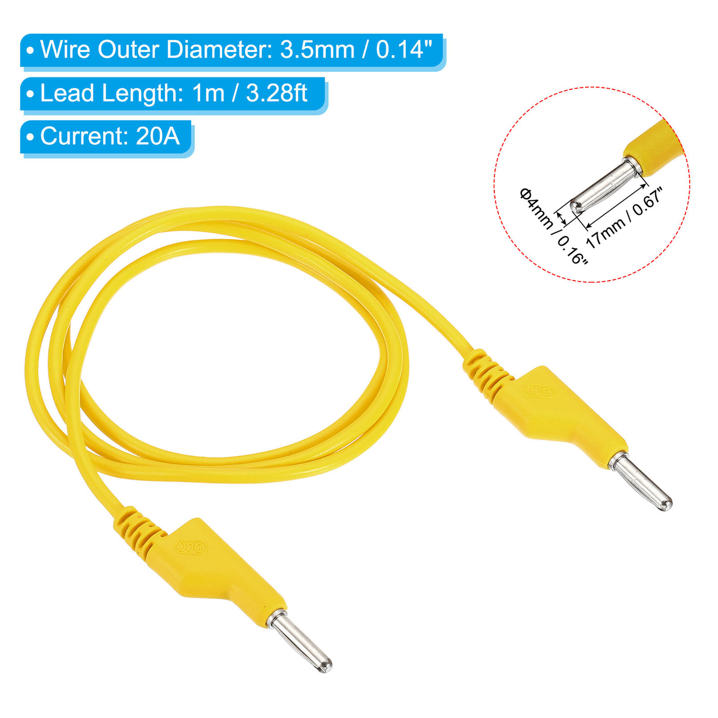 Harfington 1M Banana Plug to Banana Plug Test Leads, 3.5mm OD 1000V/20A 15AWG Cable, Yellow