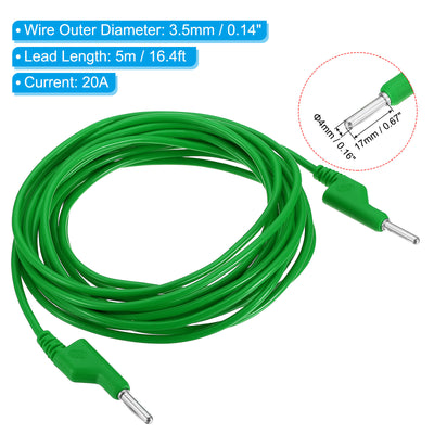 Harfington 5M Banana Plug to Banana Plug Test Leads, 3.5mm OD 1000V/20A 15AWG Cable, Green