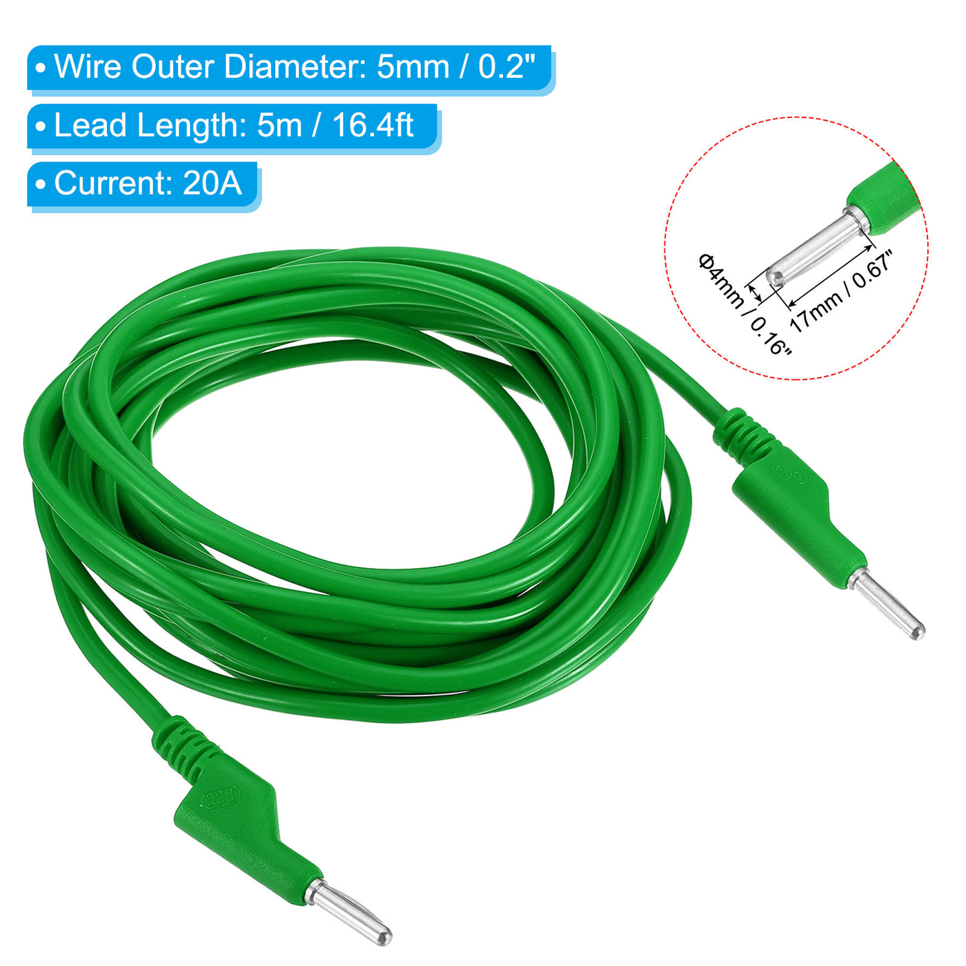 Harfington 5M Banana Plug to Banana Plug Test Leads, 5mm OD 1000V/20A 11AWG Cable, Green