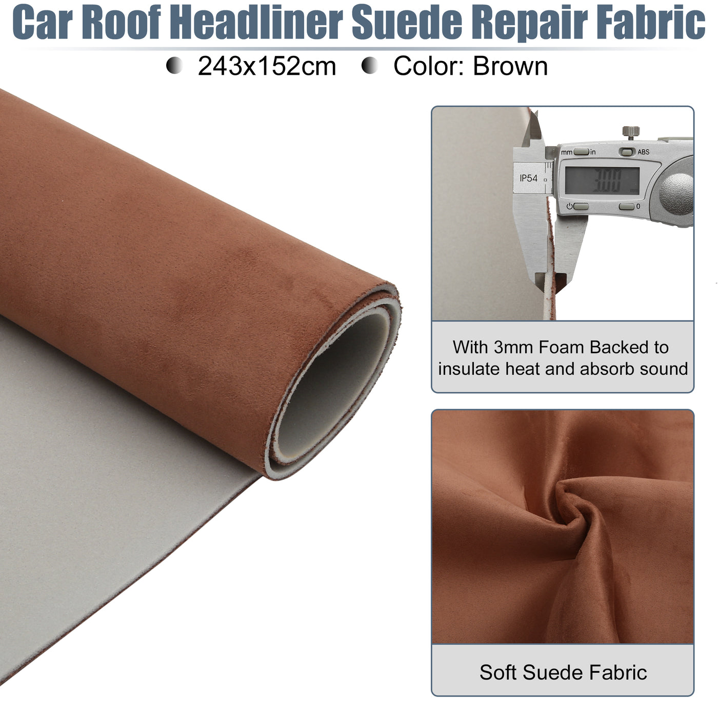 X AUTOHAUX Suede Headliner Fabric 96" Length x 60" Width Foam Backed for Car Truck RV SUV Interior Trim Protect Aging Broken Faded DIY Repair Brown