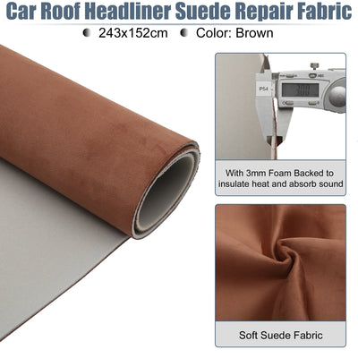 Harfington Suede Headliner Fabric 96" Length x 60" Width Foam Backed for Car Truck RV SUV Interior Trim Protect Aging Broken Faded DIY Repair Brown