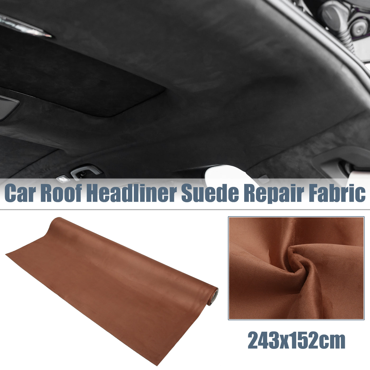 X AUTOHAUX Suede Headliner Fabric 96" Length x 60" Width Foam Backed for Car Truck RV SUV Interior Trim Protect Aging Broken Faded DIY Repair Brown