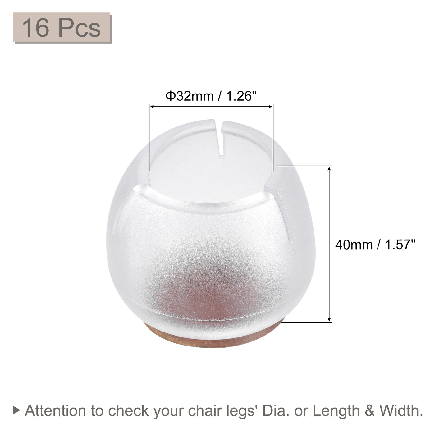 uxcell Uxcell Chair Leg Floor Protectors, 16Pcs 32mm(1.26") PVC & Felt Chair Leg Cover Caps for Hardwood Floors (Clear White)