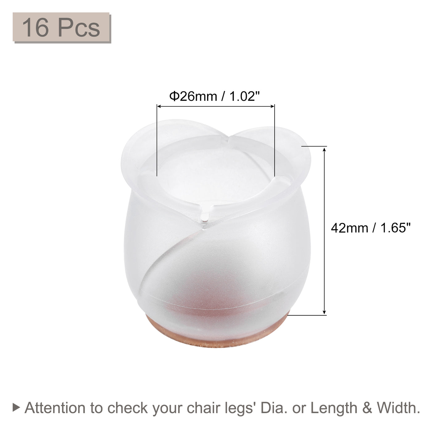 uxcell Uxcell Chair Leg Floor Protectors, 16Pcs 26mm(1.02") PVC & Felt Chair Leg Cover Caps for Hardwood Floors (Clear White)