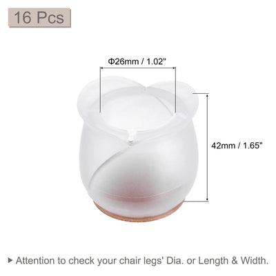 Harfington Uxcell Chair Leg Floor Protectors, 16Pcs 26mm(1.02") PVC & Felt Chair Leg Cover Caps for Hardwood Floors (Clear White)