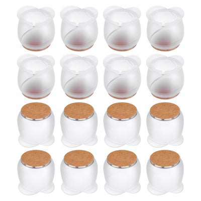 Harfington Uxcell Chair Leg Floor Protectors, 16Pcs 26mm(1.02") PVC & Felt Chair Leg Cover Caps for Hardwood Floors (Clear White)