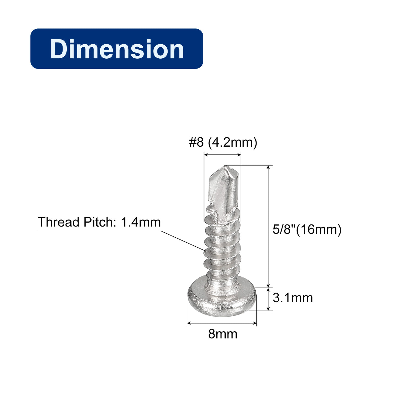 uxcell Uxcell 50 Stück #8 x 5/8" Selbst Bohr Schrauben 304 Edelstahl Kreuzschlitz Schwenkkopf Selbstschneidende Bolzen für Blech Befestigt Drahtlatte an Metallbolzen