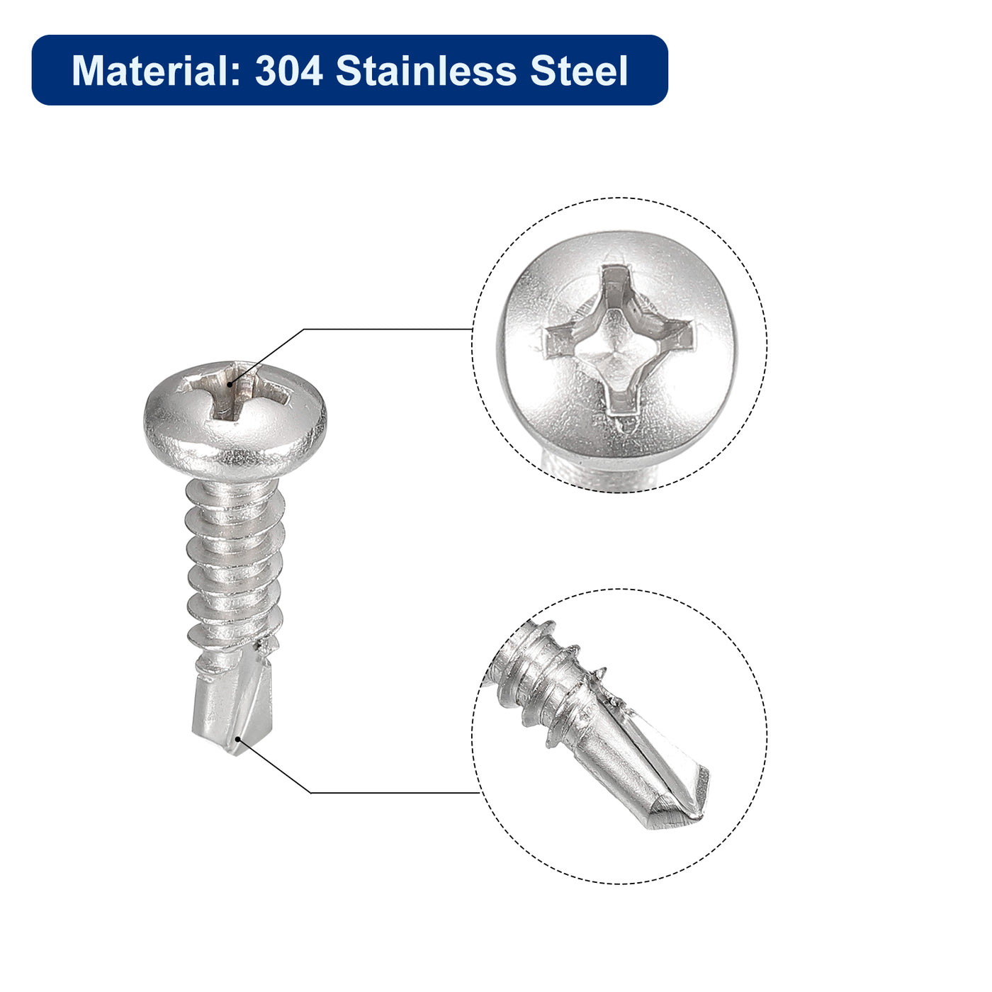 uxcell Uxcell 50 Stück #8 x 5/8" Selbst Bohr Schrauben 304 Edelstahl Kreuzschlitz Schwenkkopf Selbstschneidende Bolzen für Blech Befestigt Drahtlatte an Metallbolzen